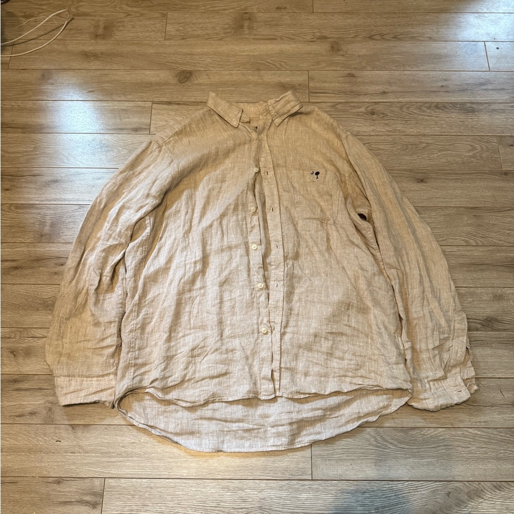 Beige Button-Up Shirt vineyard vines 100% linen